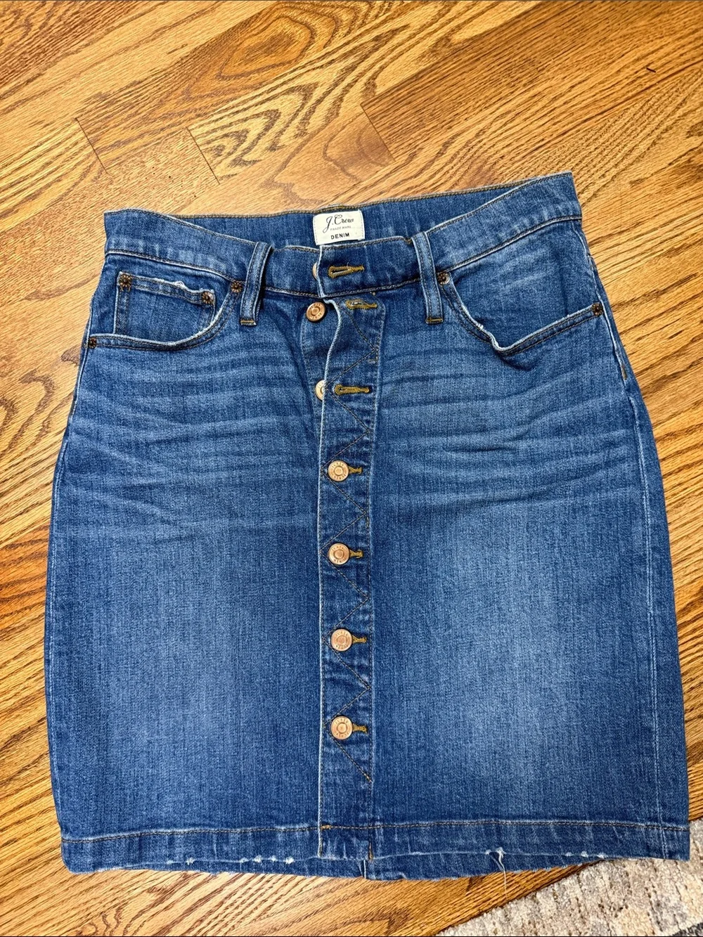 J. Crew Denim Button-Front Jean Skirt in Blue